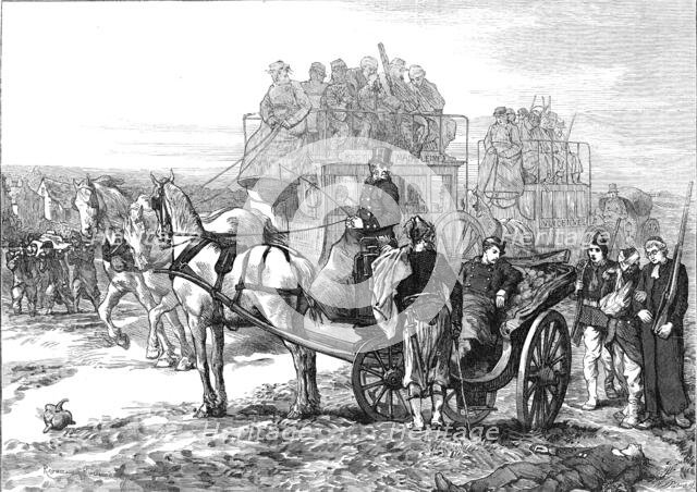 Private and public carriages used for the ambulance service outside Paris, 1871. Creator: William James Palmer.