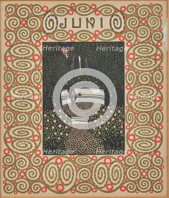 Reading on a bench. Monthly newsletter: June. Creator: Krenek, Carl (1880-1949).