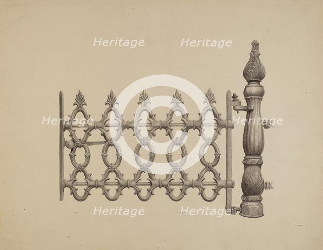 Gate and Gatepost, c. 1940. Creator: Jerome Hoxie.