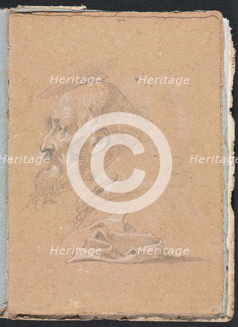 Verona Sketchbook: Monk in profile with drapery (page 87), 1760. Creator: Francesco Lorenzi (Italian, 1723-1787).