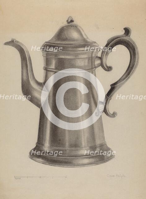 Pewter Coffee Pot, 1935/1942. Creator: Grace Halpin.