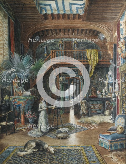 The actress Sarah Bernhardt (1844-1923) in her studio.