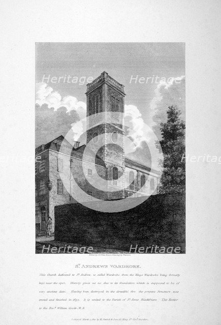 St Andrew by the Wardrobe, City of London, 1810.  Artist: JW White