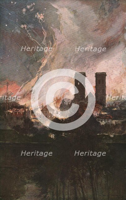 'Verdun; Bombardement de Verdun avec des obus incendiaires (nuit du 25 au 26 mars 1916)', (1924) Creator: Francois Flameng.