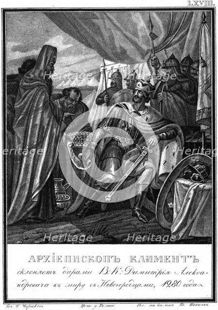 Archbishop Kliment of Novgorod and Dmitry I Alexandrovich. 1280 (From Illustrated Karamzin), 1836. Artist: Chorikov, Boris Artemyevich (1802-1866)