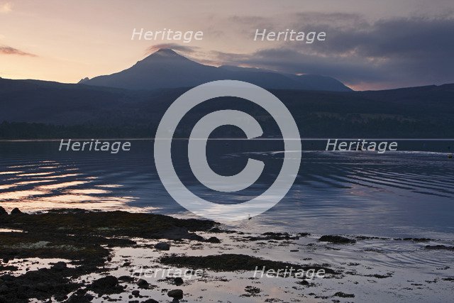 Goatfell across Brodick Bay, Arran, North Ayrshire, Scotland.