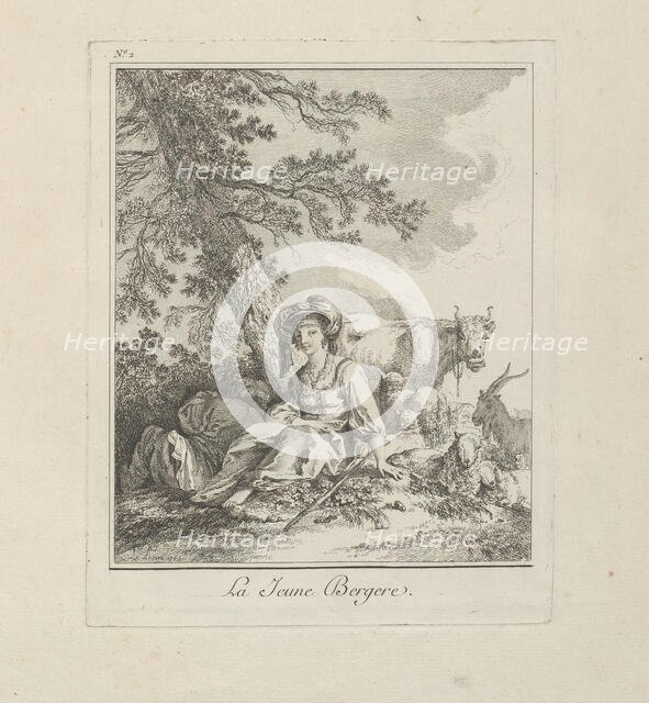 The Young Shepherdess, plate two from Divers Habillements des Peuples du Nord, 1765. Creator: Jean Baptiste Le Prince.