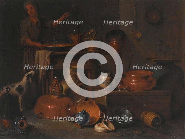 Pharmaceutical vessels: still life with a man and a dog. Creator: Giovan Domenico Valentino.