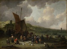 The Beach at Scheveningen with Returning Fisherman, 17th century. Creator: Peeter Bout.