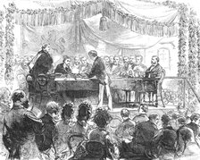 The Duke of Edinburgh presenting the prizes at the Royal Nayal School, New-Cross, 1871. Creator: C. R..