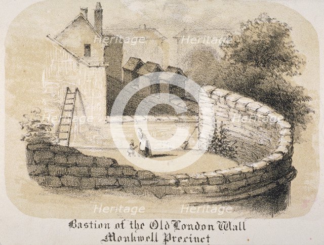 Bastion of London Wall near Monkwell Street, City of London, 1840. Artist: Anon