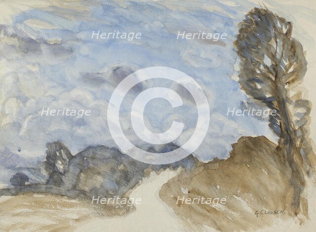 Landscape study with lane and cloudy sky, c1875-1944. Creator: George Clausen.