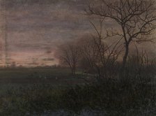 Landscape at Sunset with Labourer, 1865. Creator: Leon Bonvin.