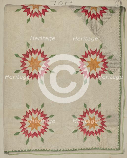 Quilt - Applique Patterns with Border, c. 1936. Creator: Lily Capson.