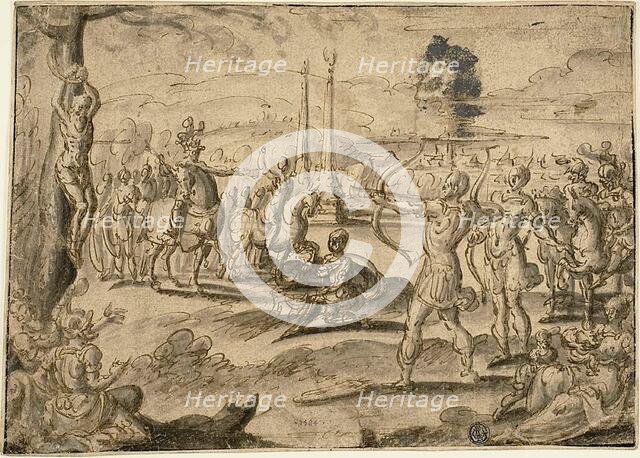 Shooting at Father's Corpse, 1584. Creator: Maerten van Heemskerck.