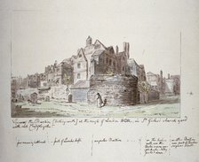 Bastion at the angle of London Wall, St Giles without Cripplegate churchyard, City of London, 1779. Artist: John Carter