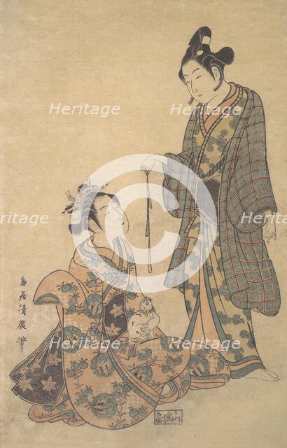 Woman Seated Holding a Cat, ca. 1755. Creator: Torii Kiyohiro.