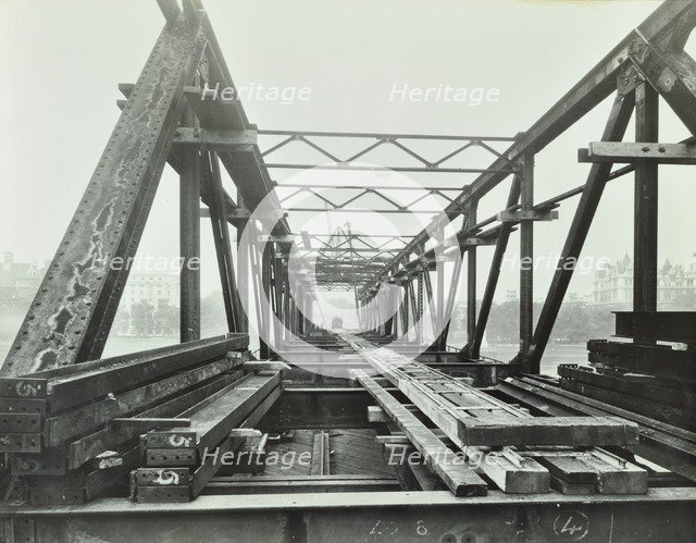 Erection of Emergency Thames Bridge, London, 1942. Artist: Unknown.