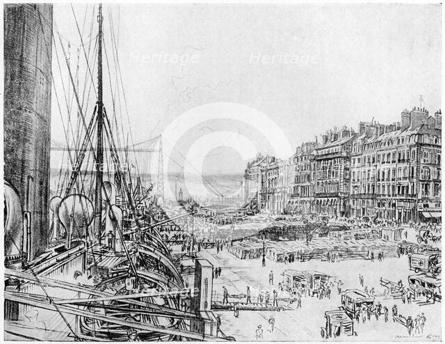 'Taking the Wounded on Board in France', (c1920). Artist: David Muirhead Bone