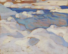 Winter landscape, rapids, early-mid 20th century. Creator: Eero Snellman.