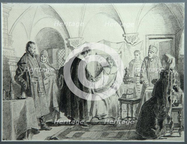 Maria Ivanovna Khlopova, the Bride of the Tsar Michail Fyodorovich, 1884. Artist: Nevrev, Nikolai Vasilyevich (1830-1904)