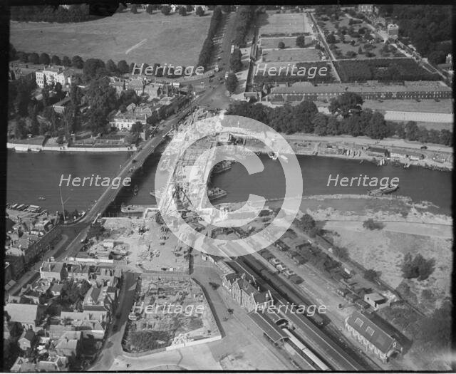 Construction of the new Hampton Court Bridge alongside the old one, Hampton Court, London, c1930s. Creator: Arthur William Hobart.
