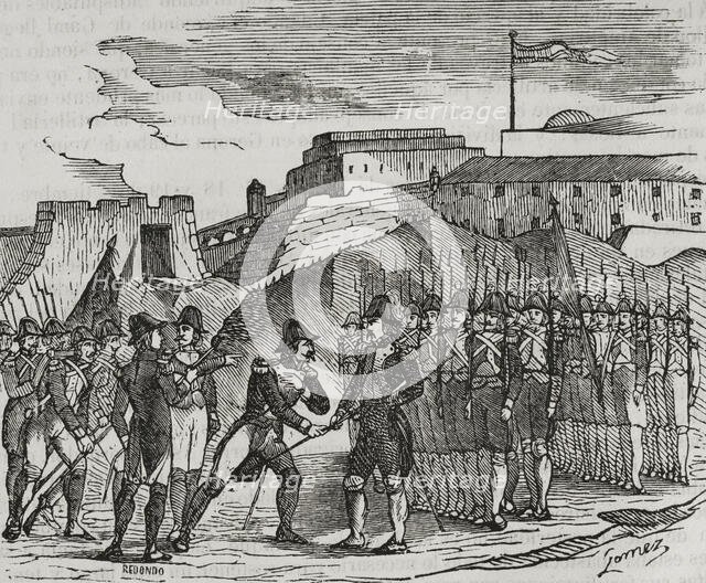 Surrender of Figueras Castle, (27 November 1794) to General Perignon's troops, 1851. Creator: Unknown.