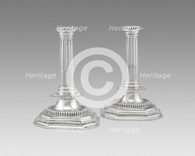 Pair of candlesticks, England, c. 1700/50. Creator: Unknown.