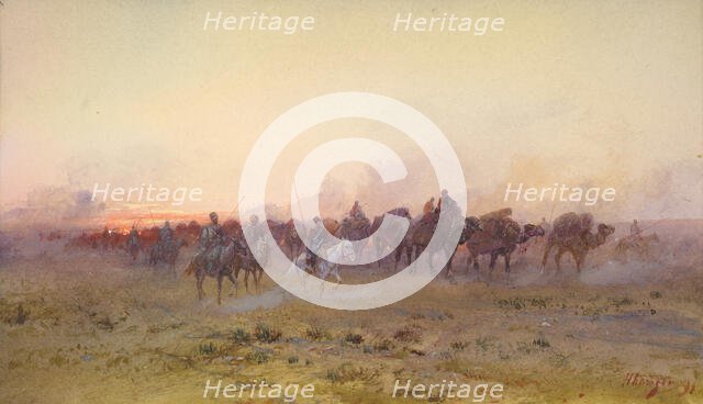 Cossacks Escorting the Taranchi into Russian Territory During the Occupation of the Ili...,19th cent Creator: Nikolay Nikolaevich Karazin.