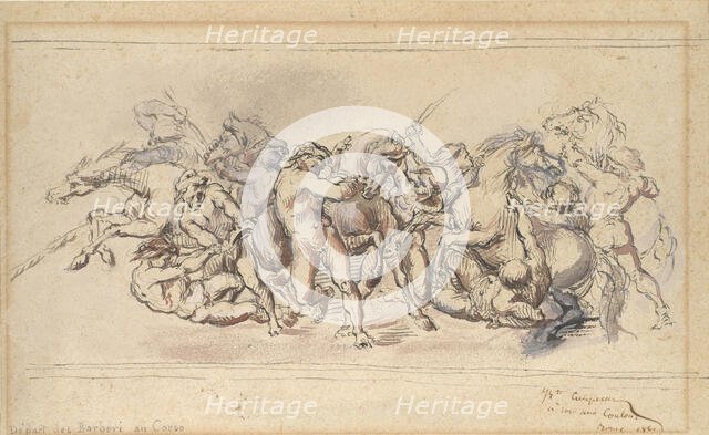 Start of the Race of the Barberi Horses, Rome, 1860. Creator: Jean-Baptiste Carpeaux.