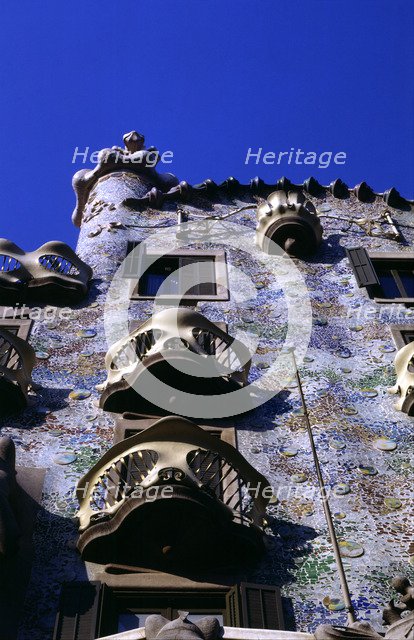 Casa Batllo, designed by Antoni Gaudí. Detail of the balconies on the façade.