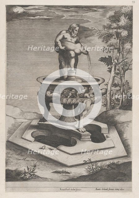 Speculum Romanae Magnificentiae: A Fountain and Basin, 1581., 1581. Creator: Pieter Perret.