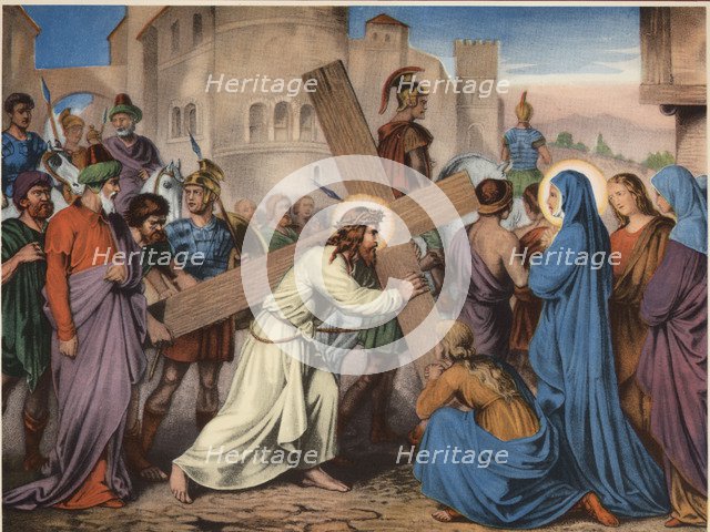 Via Crucis. Fourth station. Jesus meets His Blessed Mother. Drawing by Pascual. Barsal Editions, …