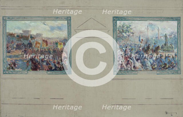 Esquisse pour la mairie du 12ème arrondissement de Paris : Revue militaire. Défilé place..., c.1910. Creator: Claude Charles Bourgonnier.