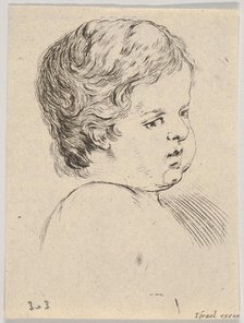 Plate 12: head of a child, from 'The Book for Learning to Draw' (Livre pour apprendre ..., ca. 1649. Creator: Stefano della Bella.