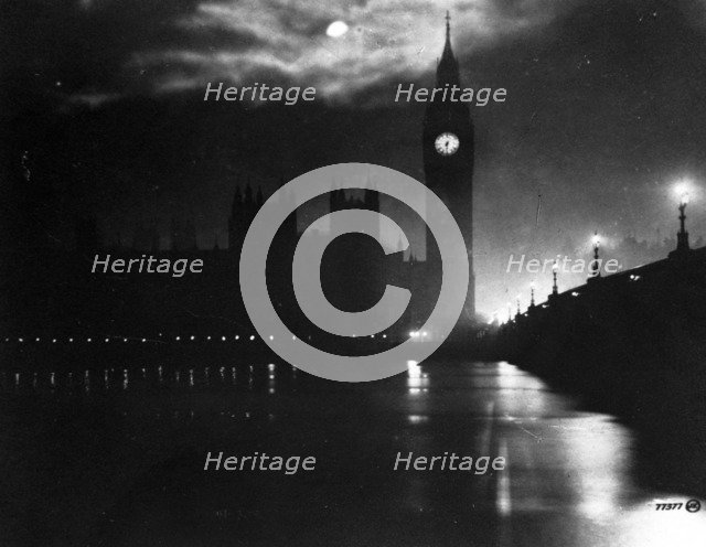 The Houses of Parliament at night, City of Westminster, London. Artist: Unknown