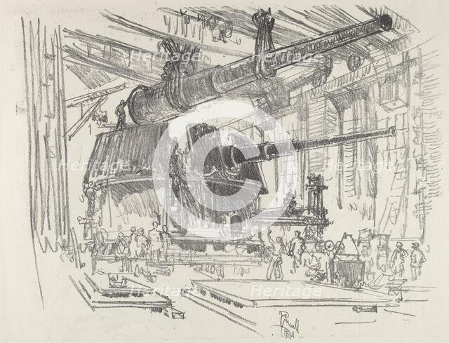 Fitting Guns in Turrets, 1916. Creator: Joseph Pennell.