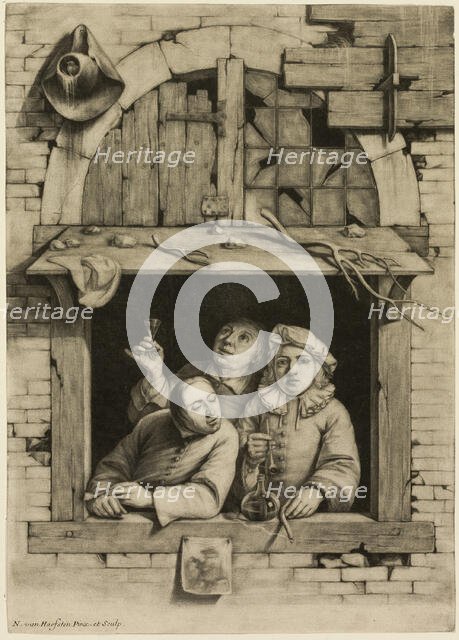 Three Smokers at a Window, c.1694. Creator: Nicholas van Haaften.