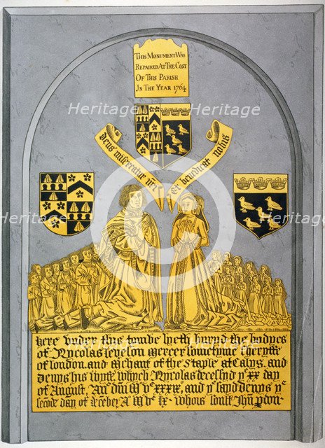 Monument in the Church of St Andrew Undershaft, Leadenhall Street, London, c1820 Artist: Anon