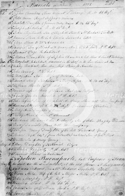 Notification of the burial of Napoleon, 1821. Creator: Unknown.