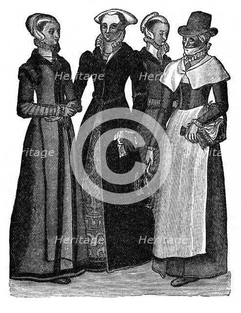 Costumes of town and country women, 16th century, (1910). Artist: Unknown