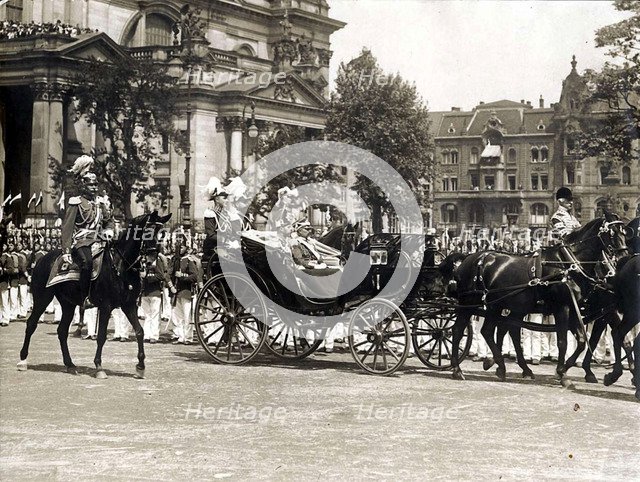 Tsar Nicholas II, Wilhelm II and Duke Of Cumberland in Berlin on May 24, 1913., 1913.
