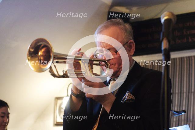 Chris Hodgkins, Splash Point Jazz Club, Plough Inn, Rottingdean, East Sussex, 17 May 2019. Creator: Brian O'Connor.