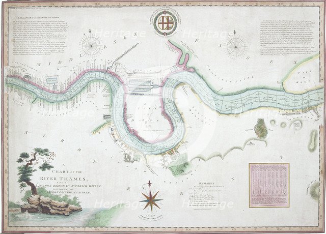 Map of the River Thames from London Bridge to Woolwich, 1802. Artist: Anon