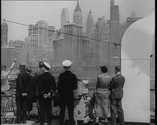 Passengers of the 'Queen Mary' Looking Out at New York City, 1936. Creator: British Pathe Ltd.