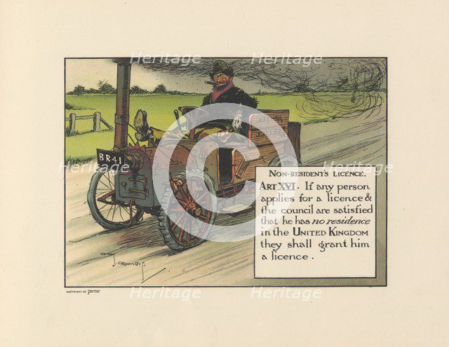 Motoritis, or other interpretations of the Motor Act. Non-Resident’s Licence Article XVI, 1906. Artist: Unknown