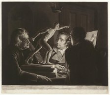 Three Persons Viewing the Gladiator by Candlelight, 1769. Creator: William Pether.