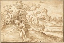 Landscape with a Boy Fishing, c. 1516. Creator: Domenico Campagnola.