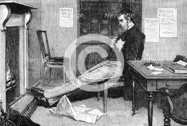 The State of Ireland: a boycotted agent's office - rent day, but no rent, 1881. Creator: William James Palmer.