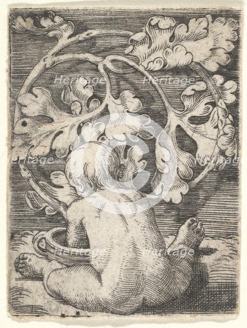 Naked Child Seen from Back Seated in Front of a Vessel, mid-17th century. Creator: Barthel Beham.